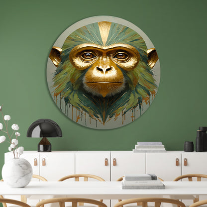 Gouden Aap met Kleurrijke Abstracte Achtergrond aluminium muurcirkel