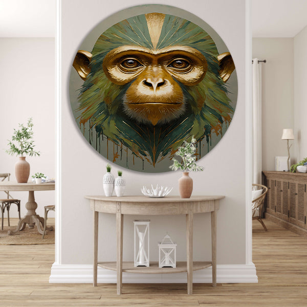 Gouden Aap met Kleurrijke Abstracte Achtergrond aluminium muurcirkel