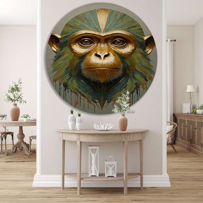 Gouden Aap met Kleurrijke Abstracte Achtergrond aluminium muurcirkel
