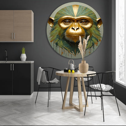 Gouden Aap met Kleurrijke Abstracte Achtergrond forex muurcirkel
