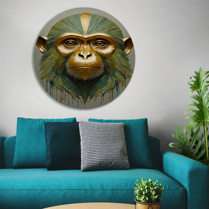Gouden Aap met Kleurrijke Abstracte Achtergrond forex muurcirkel