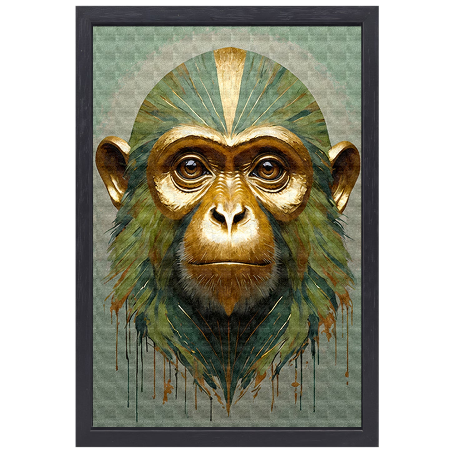 Gouden Aap met Kleurrijke Abstracte Achtergrond canvas met baklijst
