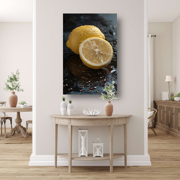 Close-up van een Citroen met Waterdruppels canvas met baklijst