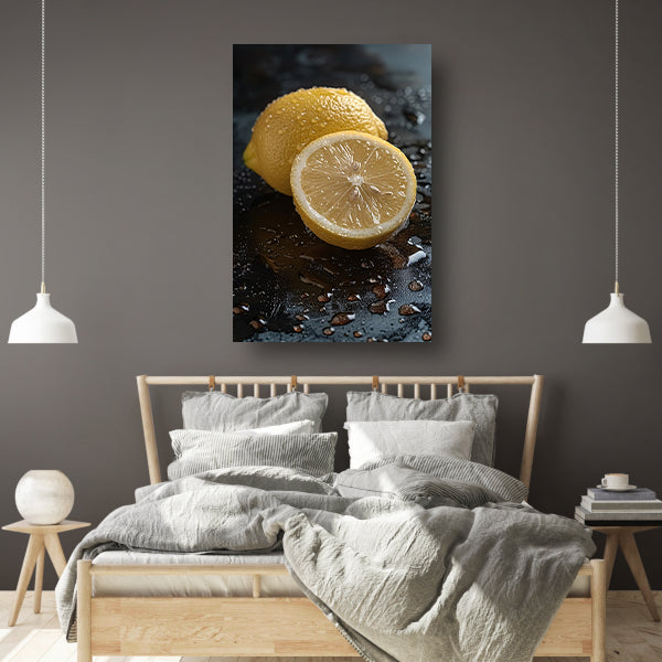 Close-up van een Citroen met Waterdruppels canvas met baklijst