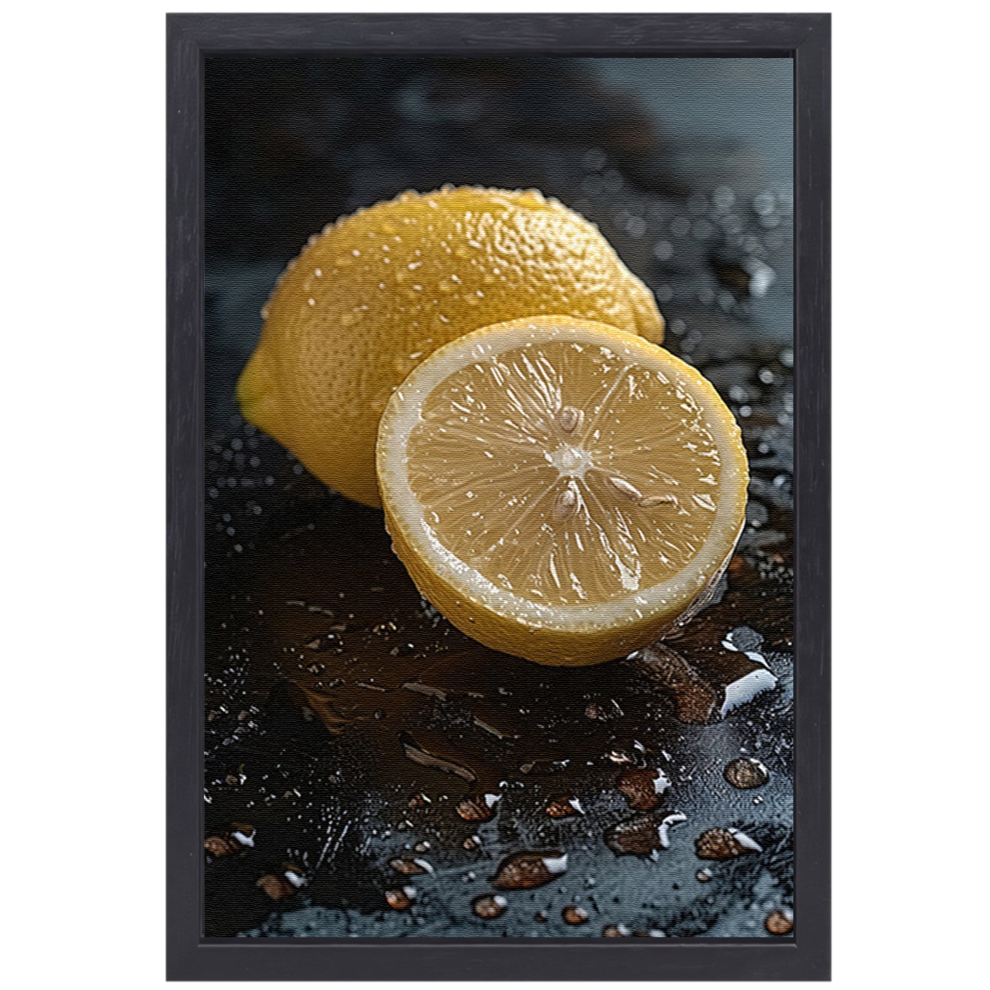 Close-up van een Citroen met Waterdruppels canvas met baklijst