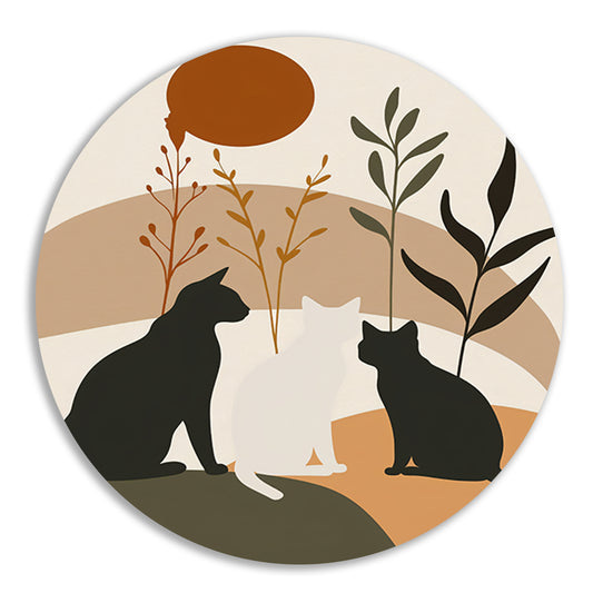 Silhouet van Katten en Planten in Harmonie forex muurcirkel