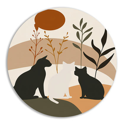 Silhouet van Katten en Planten in Harmonie aluminium muurcirkel