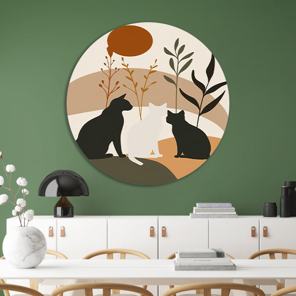 Silhouet van Katten en Planten in Harmonie forex muurcirkel