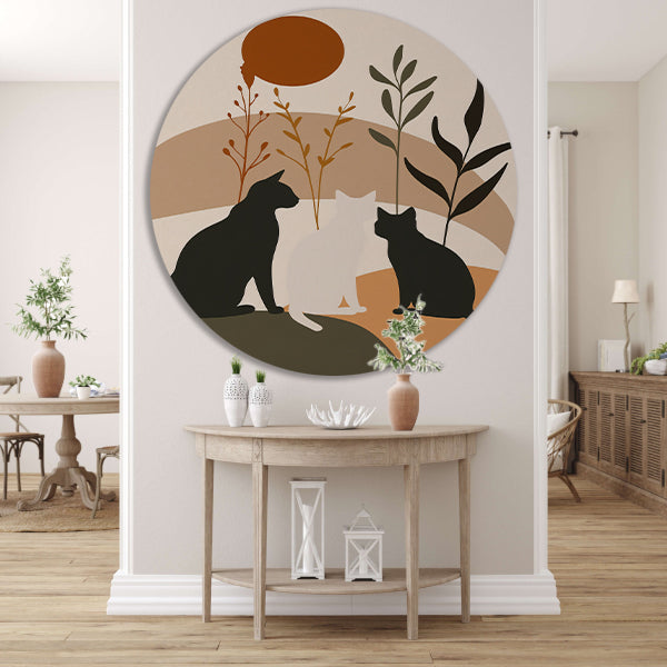 Silhouet van Katten en Planten in Harmonie forex muurcirkel