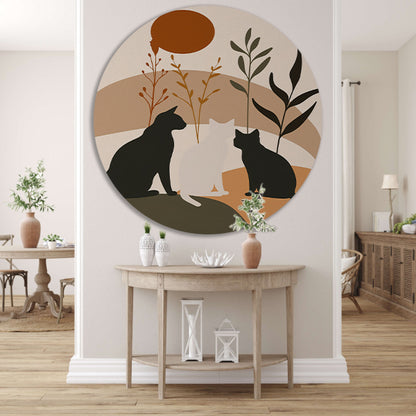 Silhouet van Katten en Planten in Harmonie forex muurcirkel