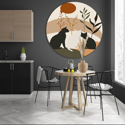 Silhouet van Katten en Planten in Harmonie forex muurcirkel