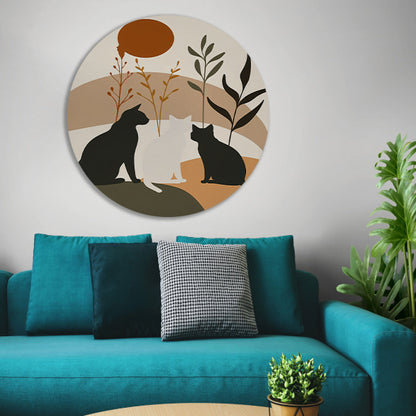 Silhouet van Katten en Planten in Harmonie forex muurcirkel