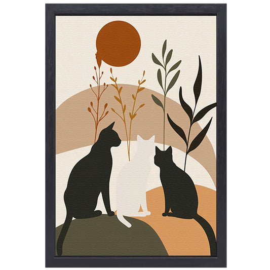Silhouet van Katten en Planten in Harmonie canvas met baklijst