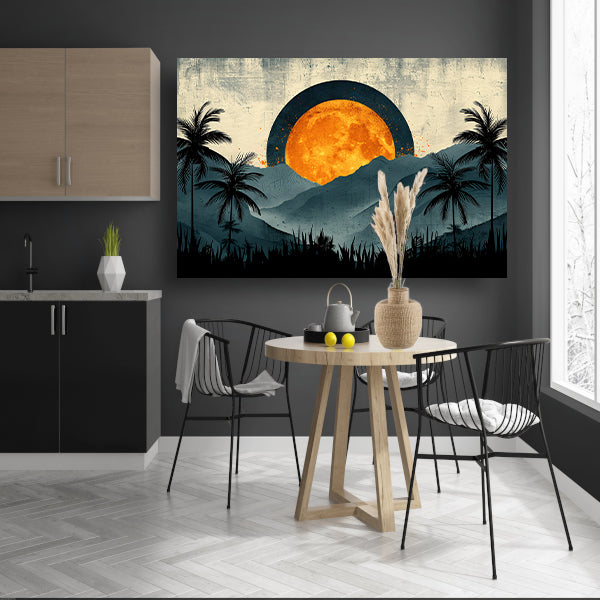 Zonsondergang tussen palmen en bergen acrylglas