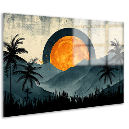 Zonsondergang tussen palmen en bergen acrylglas