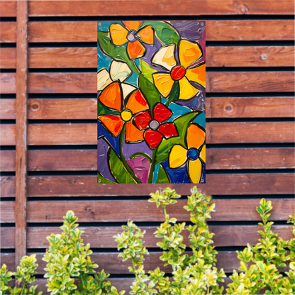 Kleurrijke en abstracte bloemenschilderij met dynamische uitstraling tuinposter