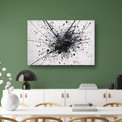 Abstracte kunst met zwarte en witte verfspatten poster