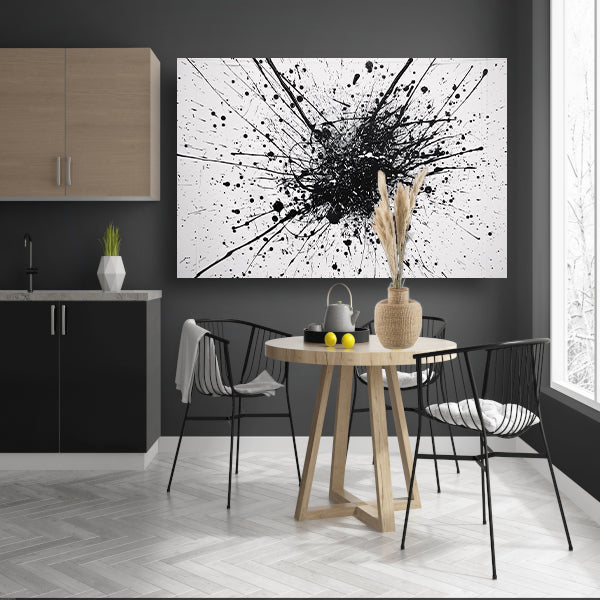 Abstracte kunst met zwarte en witte verfspatten poster