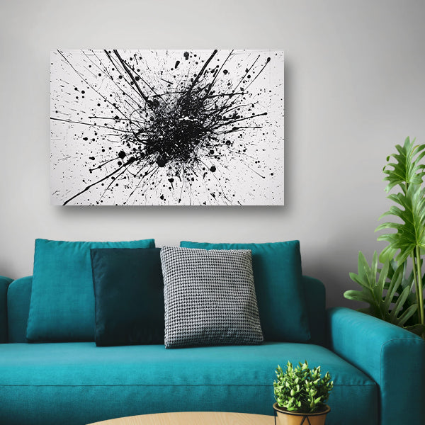 Abstracte kunst met zwarte en witte verfspatten poster