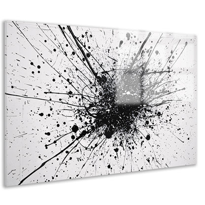 Abstracte kunst met zwarte en witte verfspatten acrylglas