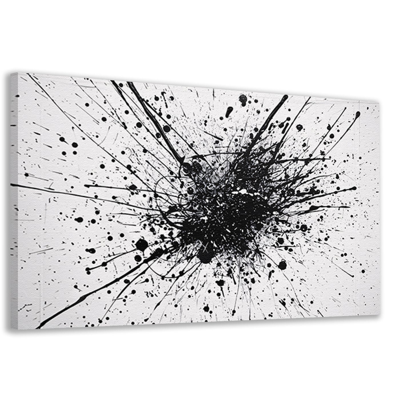 Abstracte kunst met zwarte en witte verfspatten canvas