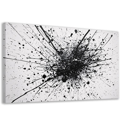Abstracte kunst met zwarte en witte verfspatten canvas
