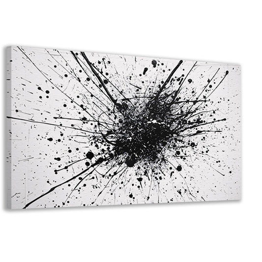 Abstracte kunst met zwarte en witte verfspatten canvas