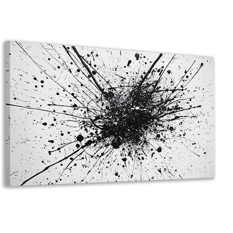 Abstracte kunst met zwarte en witte verfspatten canvas