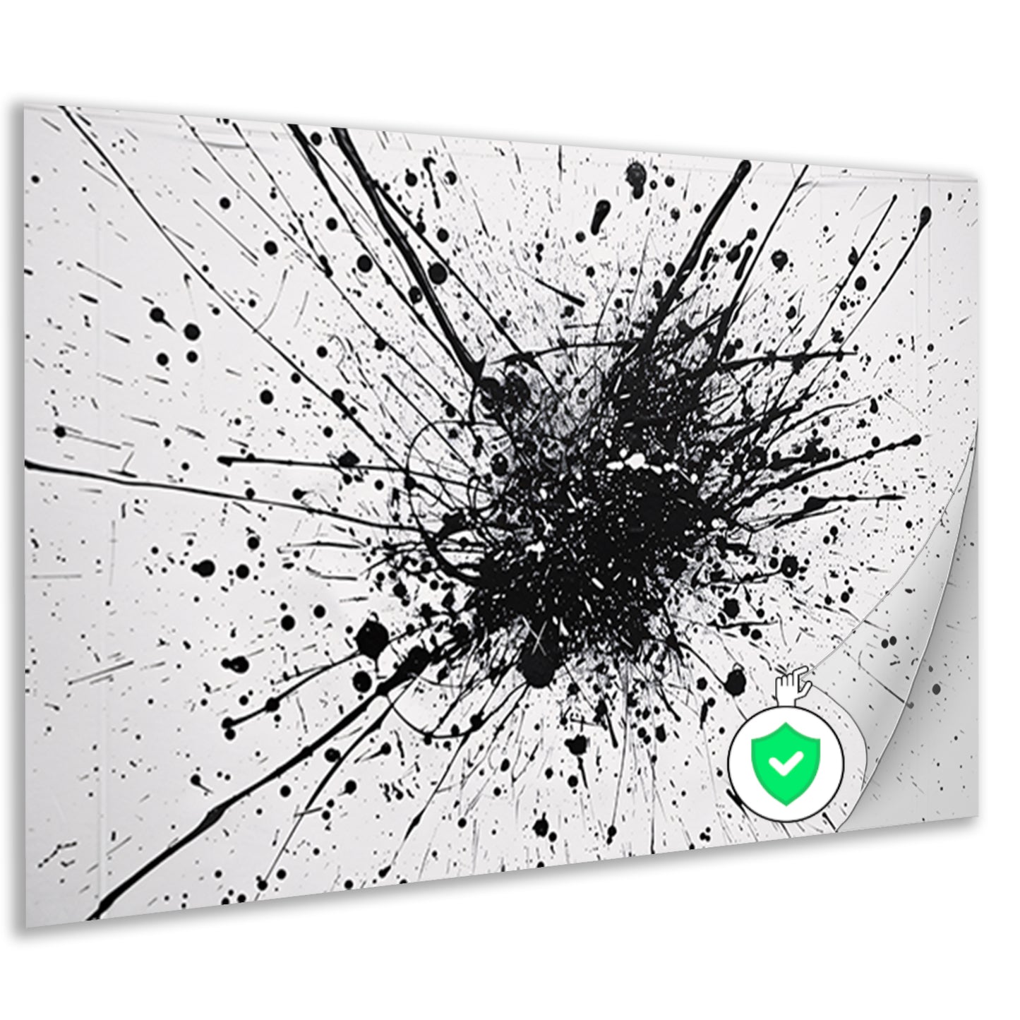 Abstracte kunst met zwarte en witte verfspatten poster
