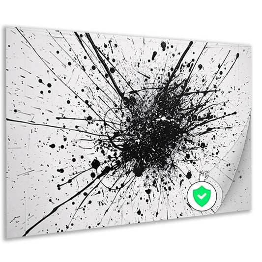 Abstracte kunst met zwarte en witte verfspatten poster
