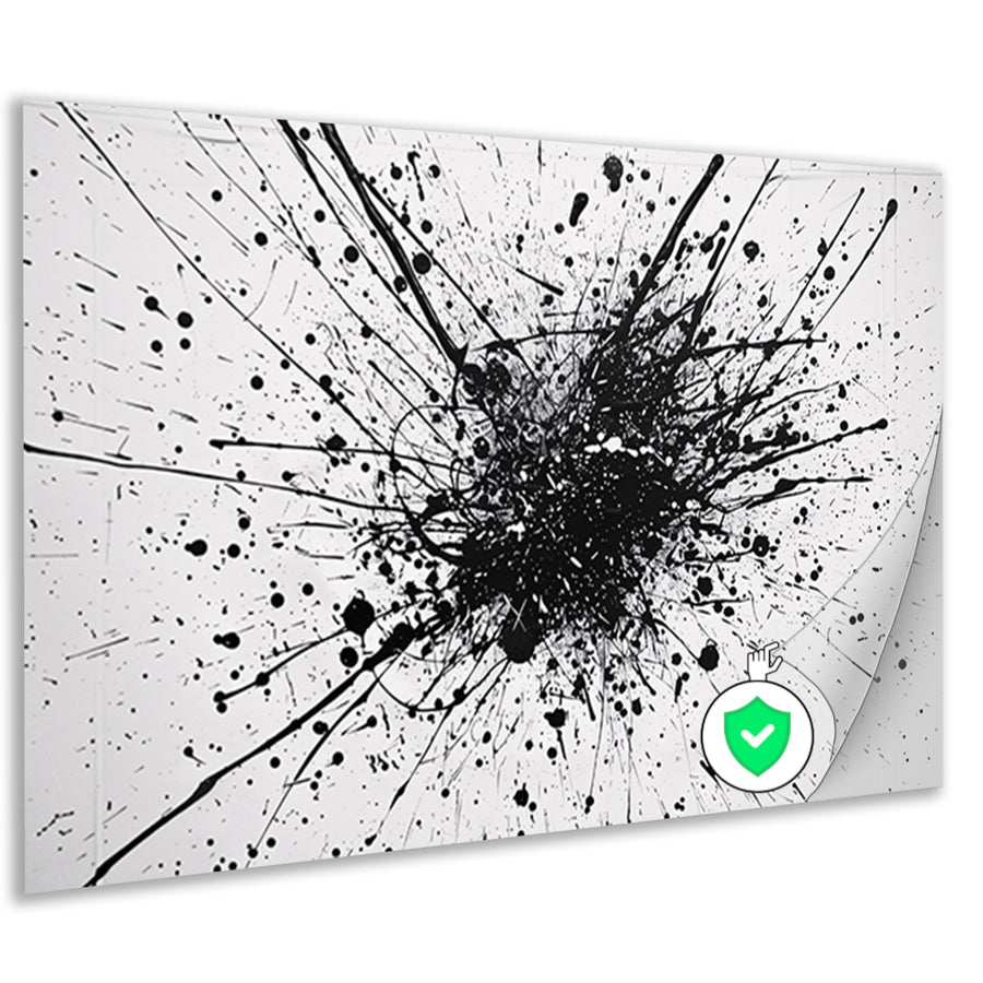 Abstracte kunst met zwarte en witte verfspatten poster