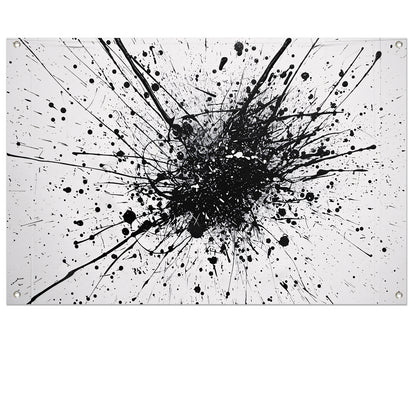Abstracte kunst met zwarte en witte verfspatten tuinposter