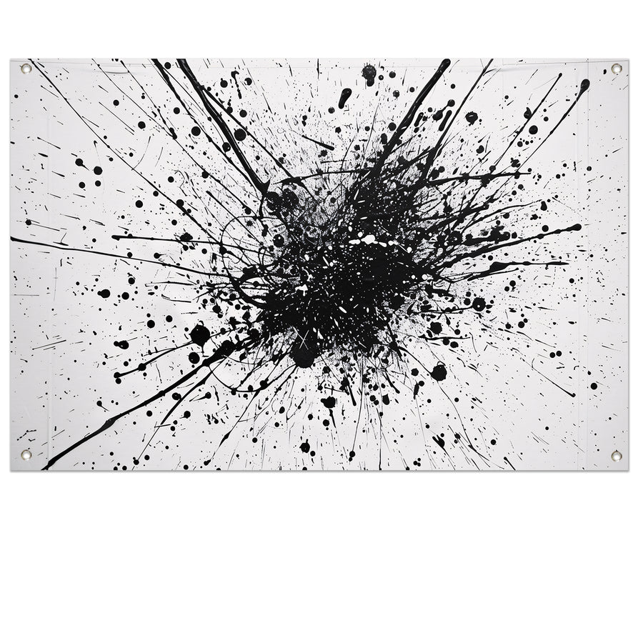 Abstracte kunst met zwarte en witte verfspatten tuinposter