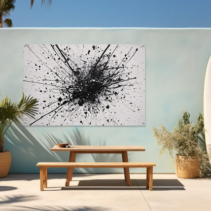 Abstracte kunst met zwarte en witte verfspatten tuinposter
