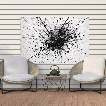 Abstracte kunst met zwarte en witte verfspatten tuinposter
