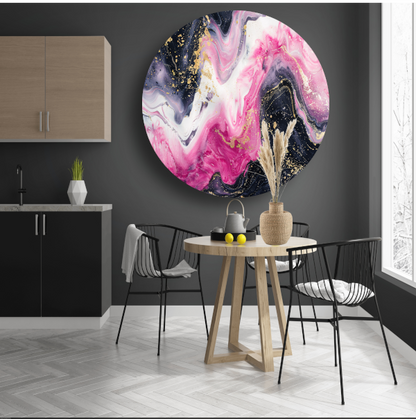 Dynamische Roze en Gouden Marmer Suggestie aluminium muurcirkel