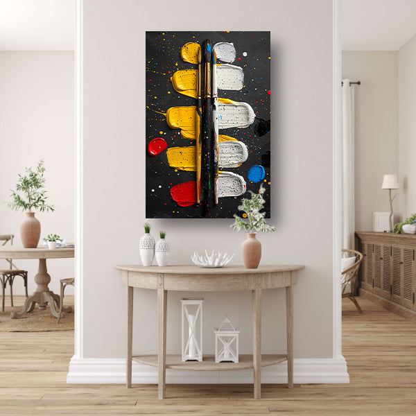 Abstract Expressie met Verf en Kwasten canvas met baklijst