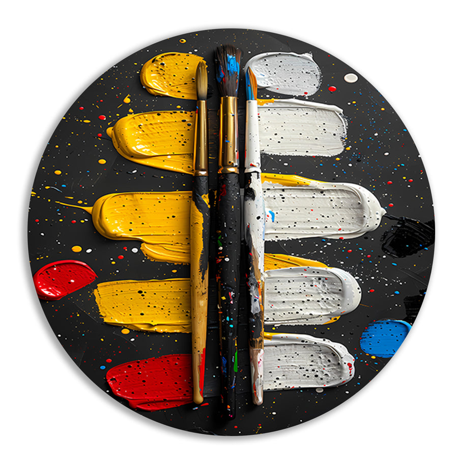 Abstract Expressie met Verf en Kwasten aluminium muurcirkel
