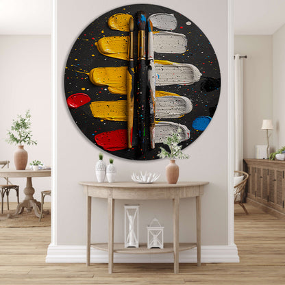 Abstract Expressie met Verf en Kwasten aluminium muurcirkel