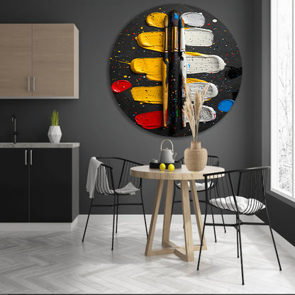 Abstract Expressie met Verf en Kwasten aluminium muurcirkel