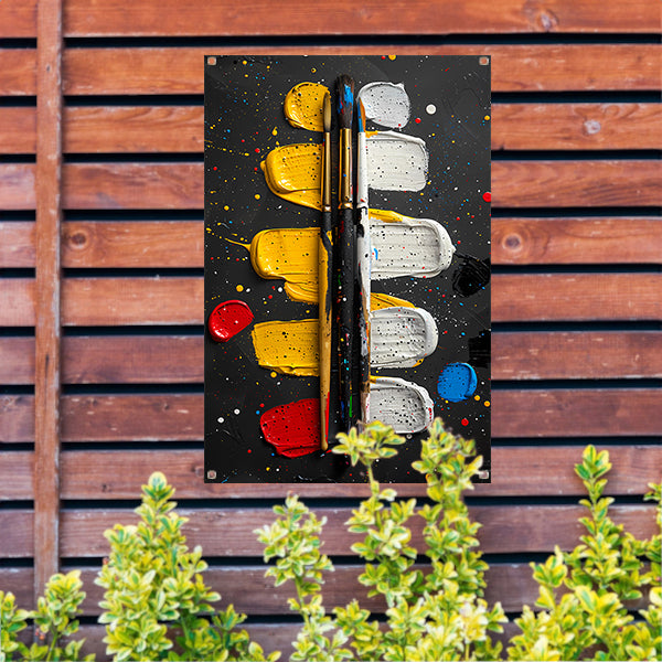 Abstract Expressie met Verf en Kwasten tuinposter