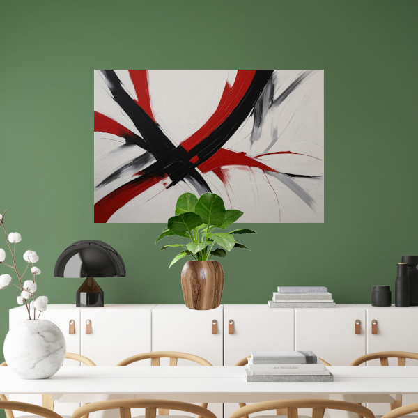 Dynamisch Minimalisme in Rood en Zwart canvas met baklijst