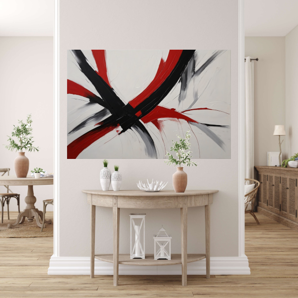Dynamisch Minimalisme in Rood en Zwart canvas met baklijst