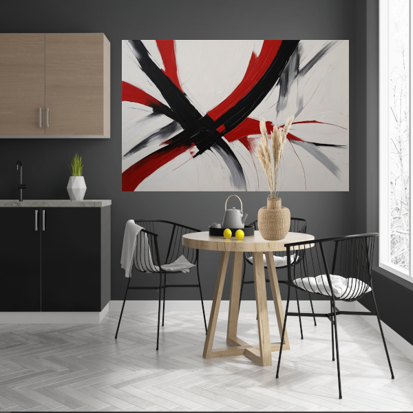 Dynamisch Minimalisme in Rood en Zwart canvas met baklijst