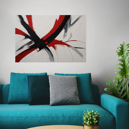 Dynamisch Minimalisme in Rood en Zwart canvas met baklijst