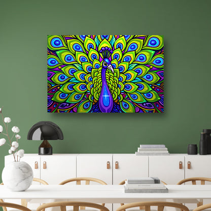 Kleurrijke pop art pauw schilderij acrylglas