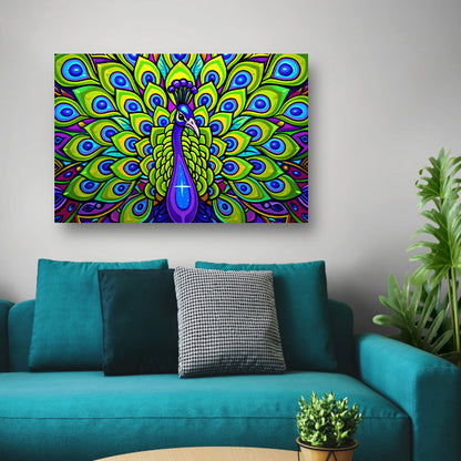 Kleurrijke pop art pauw schilderij acrylglas