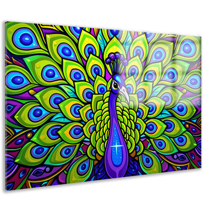 Kleurrijke pop art pauw schilderij acrylglas