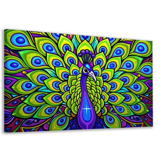 Kleurrijke pop art pauw schilderij canvas