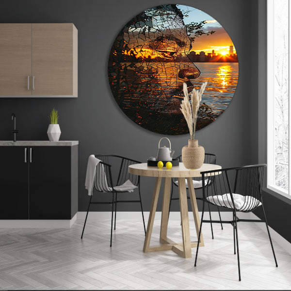 Silhouet tegen zonsondergang in gebroken glas forex muurcirkel
